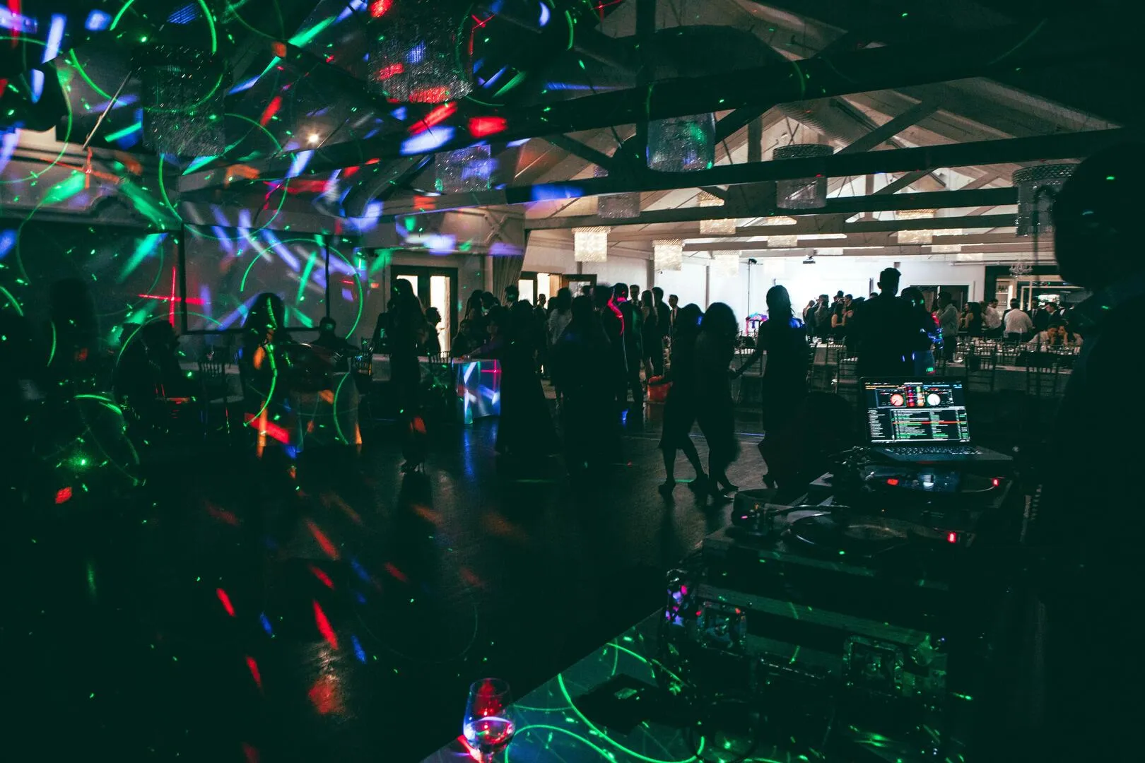 Wedding dancefloor with guests celebrating at a Staffordshire wedding